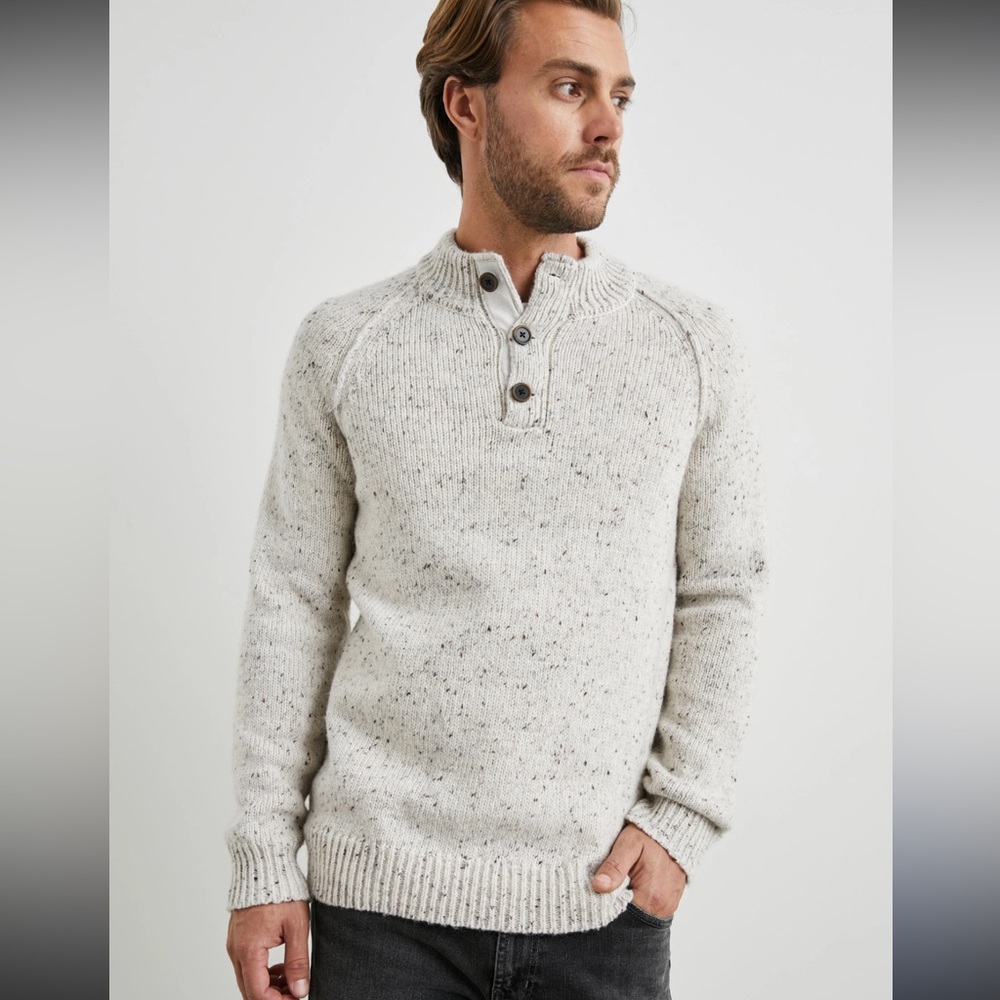 Rails Buckley Oat Sweater 1/4 Button Henley Pullover Knit Beige Gray Mens Medium